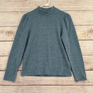 Madewell Jacquard Puff-Sleeve Mockneck Top Womens Small Blue White